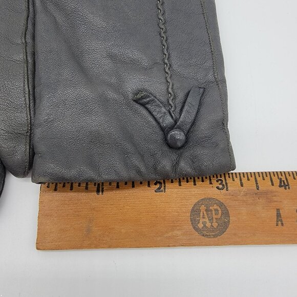 Vintage Gray Genuine Leather 100% Wool Lined Gloves by Alexanders Made In Italy - Picture 3 of 7